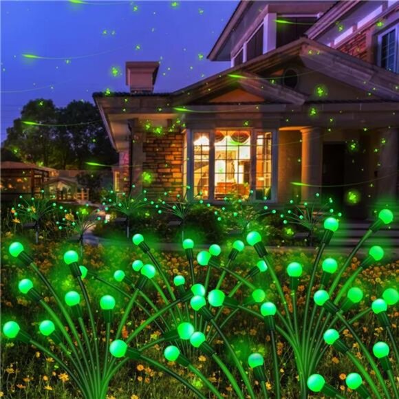 Solar Halloween Lights Outdoor, 2 Pack 20 LED Solar Green Firefly Lights - Picture 1 of 7